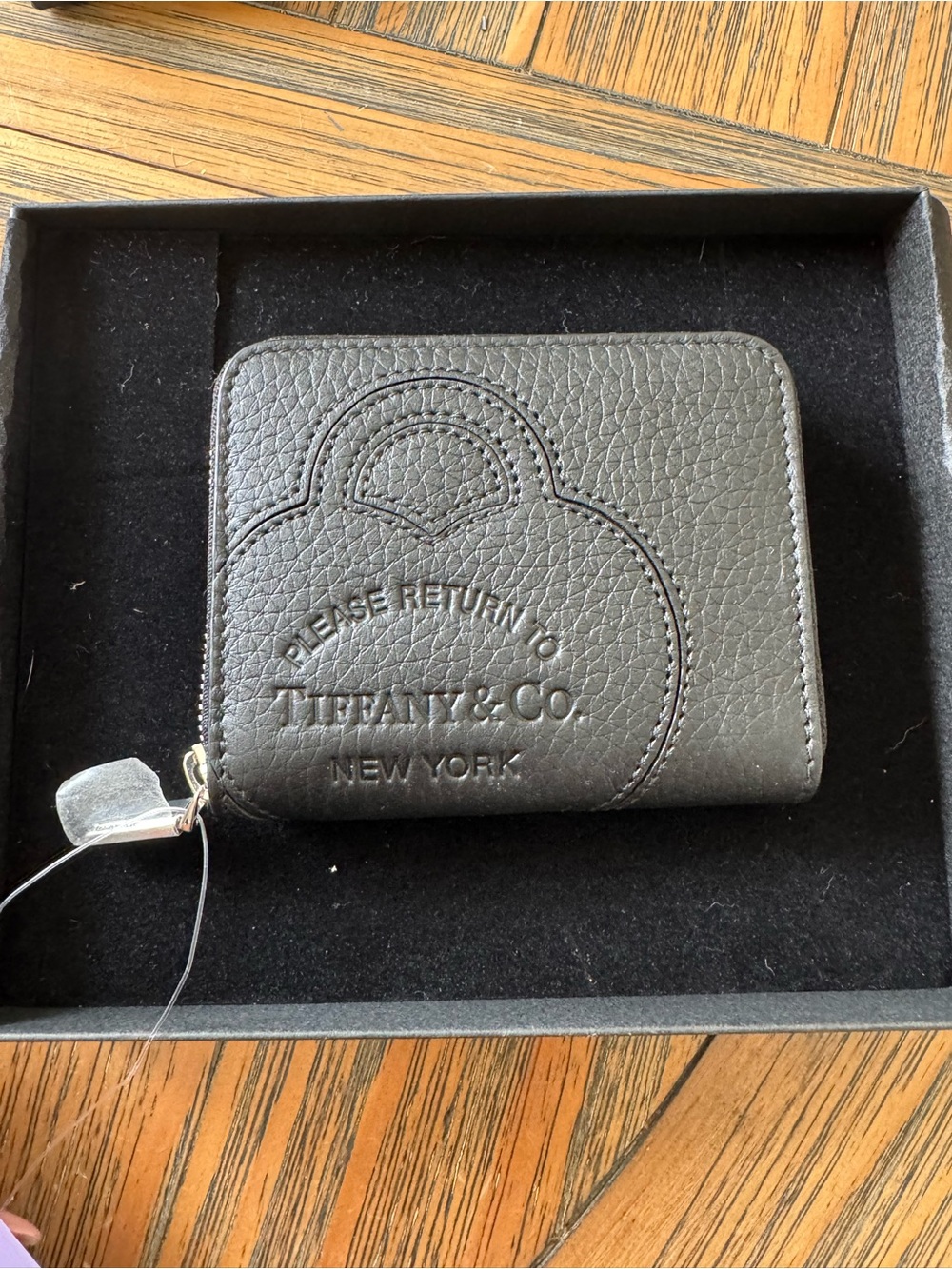 Tiffany & Co. Black Pebbled Leather Zip Wallet